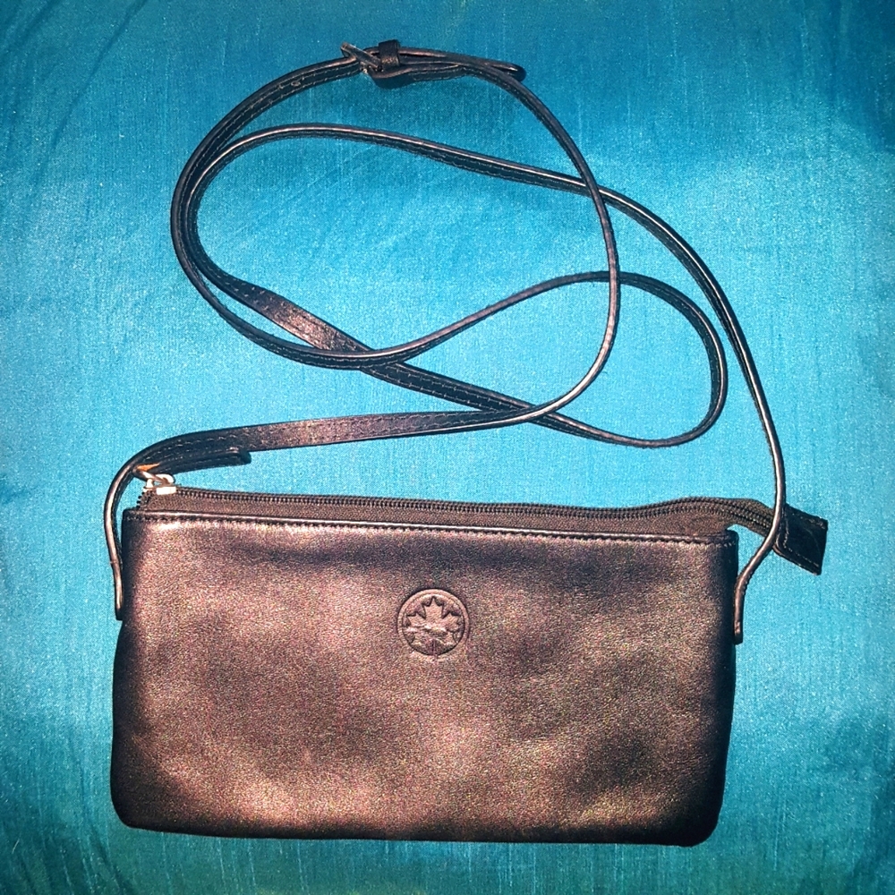 2/$35 Black Leather casual sling shoulder mini purse Maple Leaf Canadian